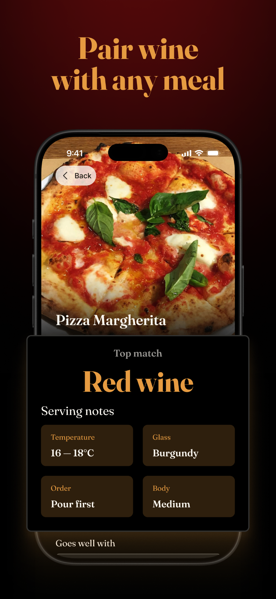 SipScan food pairing screen matching wine to a meal